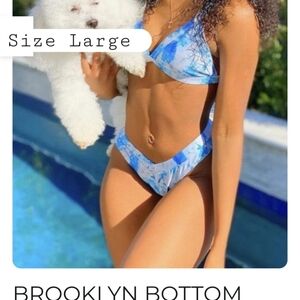 SUNNY CO Brooklyn bikini bottom Brazilian cut size Large Blue tie dye
